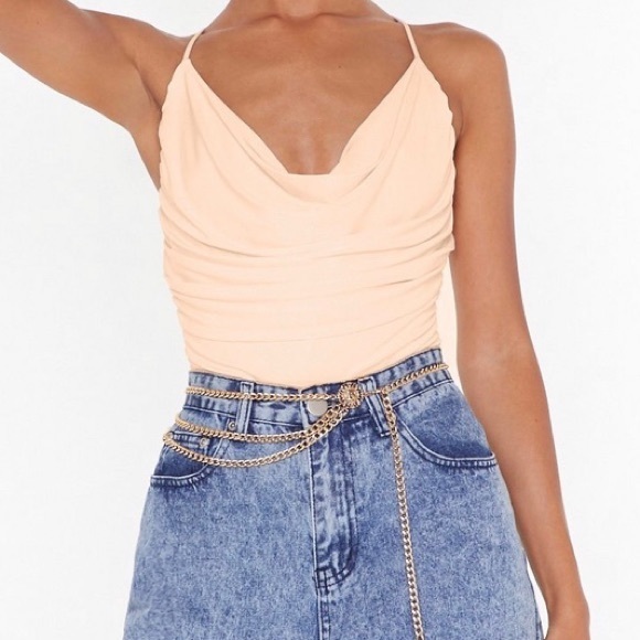 Nasty Gal Tops - Pink Body Suit Swoop Neck Nasty Gal